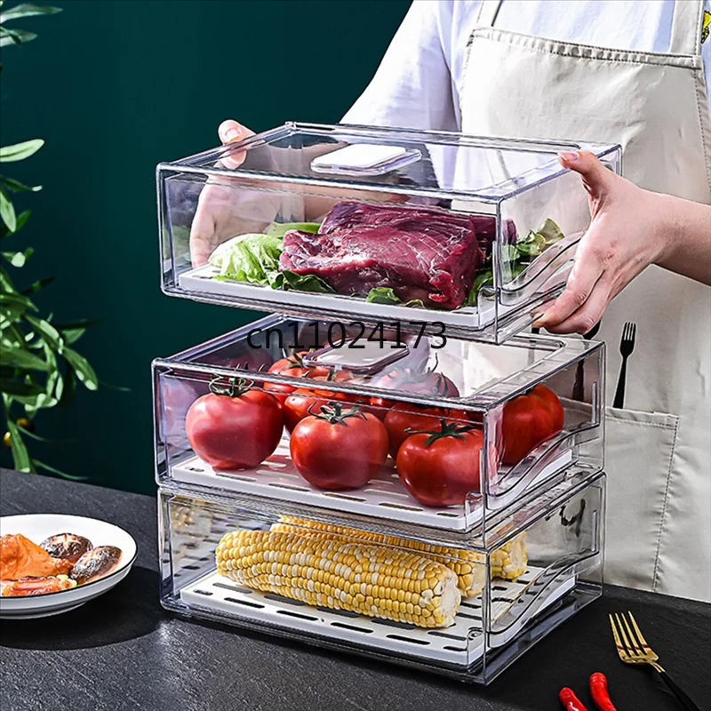 Stackable Fridge Storage Drawer – Clear Pull-Out Refrigerator Organizer