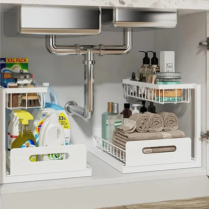 XL 2-Tier Under-Sink Sliding Organizer – Rust-Resistant Stainless-Steel Storage Rack