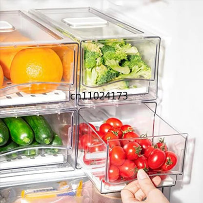 Stackable Fridge Storage Drawer – Clear Pull-Out Refrigerator Organizer