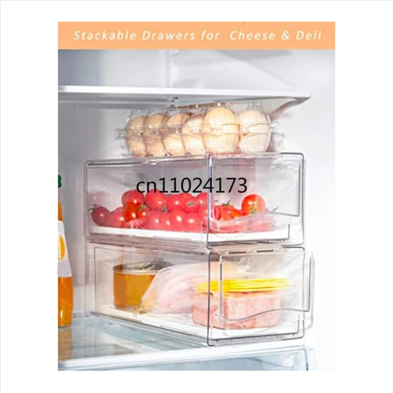Stackable Fridge Storage Drawer – Clear Pull-Out Refrigerator Organizer